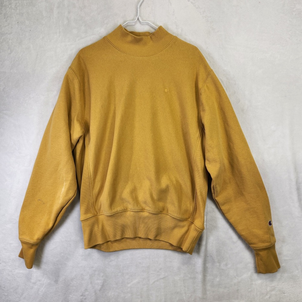 Champion Reverse Weave Mock Neck Sweatshirt Mustard Yellow‎ Mens Medium Pullover
